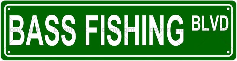 Aeontinity BASS FISHING BLVD SPORTS Metal Tin Street Sign Bar Cafe Garage Cave Home Room Wall Bathroom Farmhouse Garden Porch Patio Decor, 16 x 4 Inch - Image 1